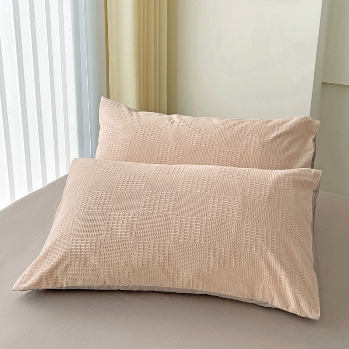 91家纺网 家纺一手货源 找家纺 娜娜 2023新款全棉水洗棉华夫格四件套 华夫格-淡粉