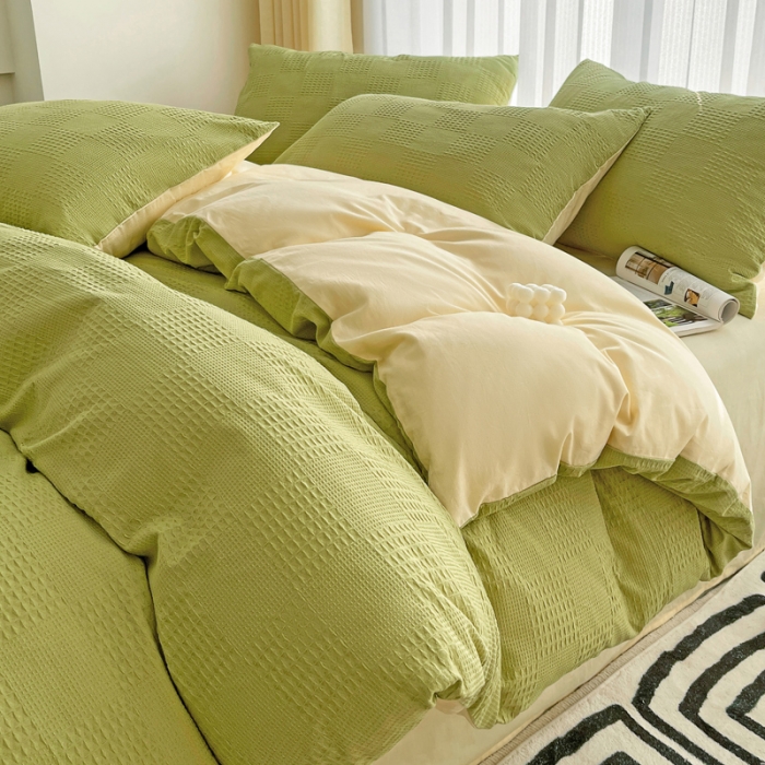 91家纺网 家纺一手货源 找家纺 娜娜 2023新款全棉水洗棉华夫格四件套 华夫格-抹茶绿