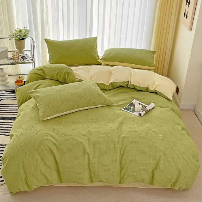 91家纺网 家纺一手货源 找家纺 娜娜 2023新款全棉水洗棉华夫格四件套 华夫格-抹茶绿