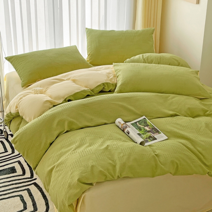 91家纺网 家纺一手货源 找家纺 娜娜 2023新款全棉水洗棉华夫格四件套 华夫格-抹茶绿