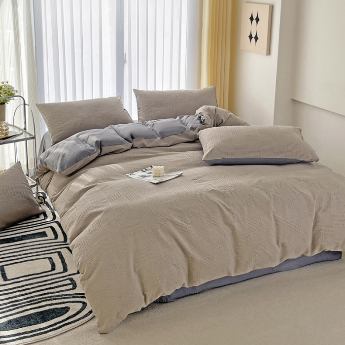 91家纺网 家纺一手货源 找家纺 娜娜 2023新款全棉水洗棉华夫格四件套 华夫格-月光灰