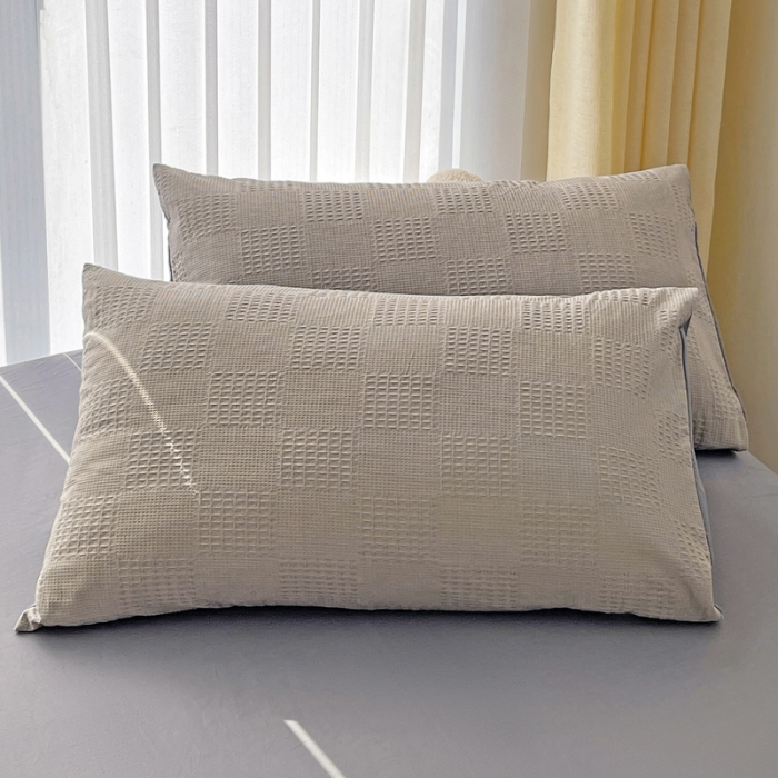 91家纺网 家纺一手货源 找家纺 娜娜 2023新款全棉水洗棉华夫格四件套 华夫格-月光灰