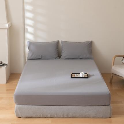 91家纺网 家纺一手货源 找家纺 柠馨 2023新款简约全棉色织水洗棉系列单床笠 浅灰