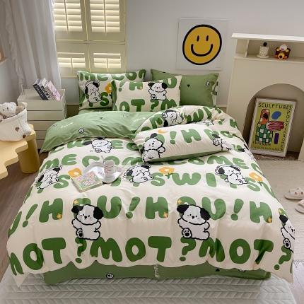 91家纺网 家纺一手货源 找家纺 优彩 2023新款13372全棉小清新卡通系列四件套 屁屁狗