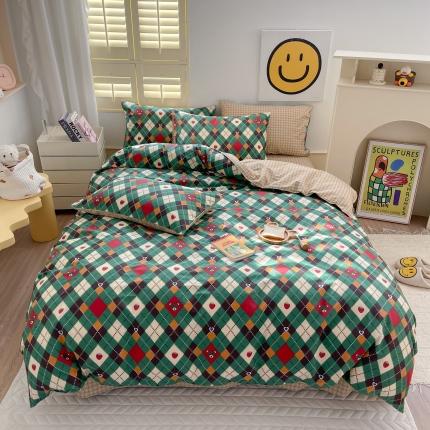 91家纺网 家纺一手货源 找家纺 优彩 2023新款13372全棉小清新卡通系列四件套 圣诞熊