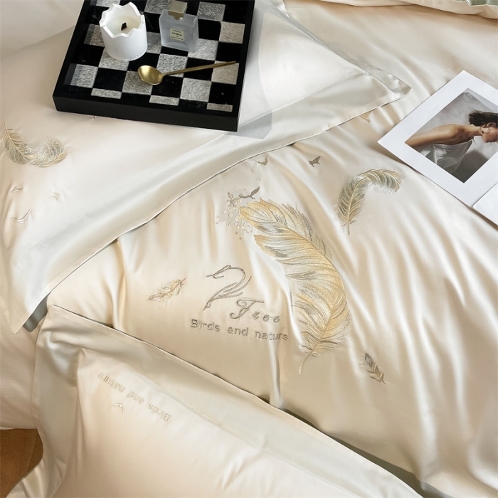 91家纺网 家纺一手货源 找家纺 蓝米卡夫2024新全棉高级感长绒棉刺绣四件套兰羽系列 兰羽-芝士抹茶