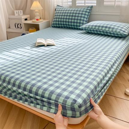 91家纺网 家纺一手货源 找家纺 蓝米卡夫 2024新全棉色织水洗棉A类单品床笠 绿中格