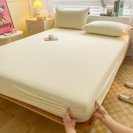 91家纺网 家纺一手货源 找家纺 蓝米卡夫 2024新全棉色织水洗棉A类单品床笠 奶白