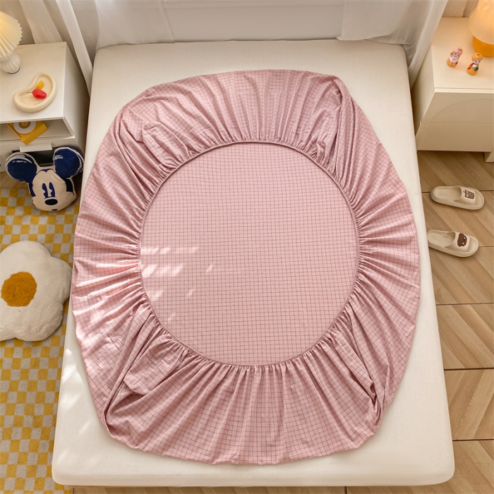 91家纺网 家纺一手货源 找家纺 蓝米卡夫 2024新全棉色织水洗棉A类单品床笠 蜜粉小格