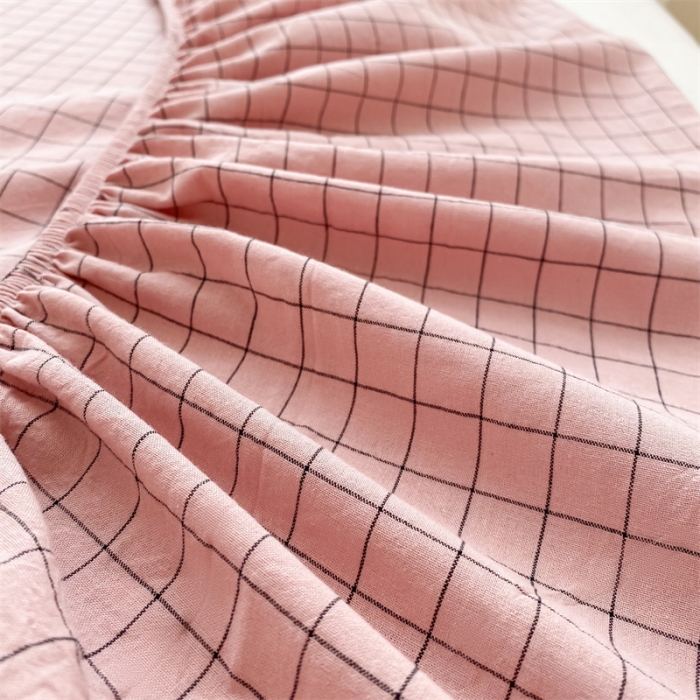 91家纺网 家纺一手货源 找家纺 蓝米卡夫 2024新全棉色织水洗棉A类单品床笠 蜜粉小格