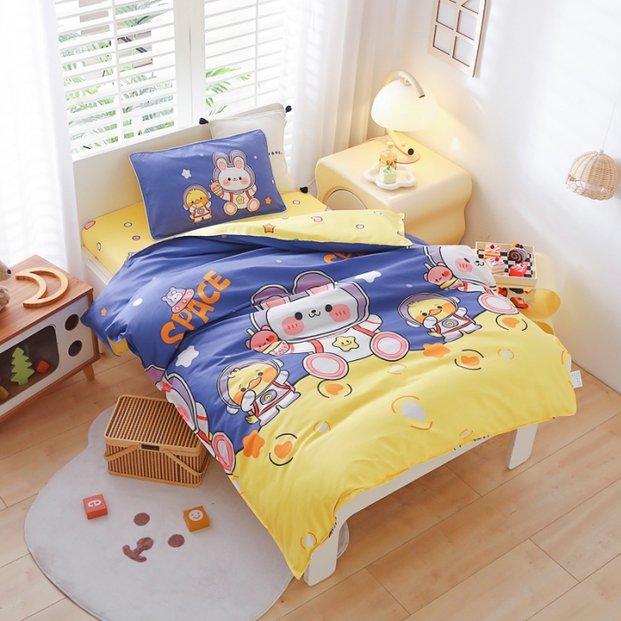 91家纺网 家纺一手货源 找家纺 乐秀 2023新款40S全棉13372幼儿园三件套六件套 太空小兔