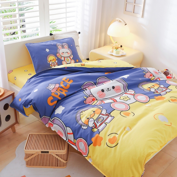 91家纺网 家纺一手货源 找家纺 乐秀 2023新款40S全棉13372幼儿园三件套六件套 太空小兔