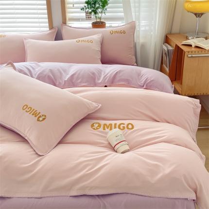 91家纺网 家纺一手货源 找家纺 蓝米卡夫 2024新-A类云朵棉蜜果刺绣系列四件套 蜜果-蜜粉+香芋紫