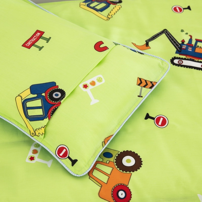 91家纺网 家纺一手货源 找家纺 乐秀 2023新款40S全棉13372幼儿园三件套六件套 超级工程车