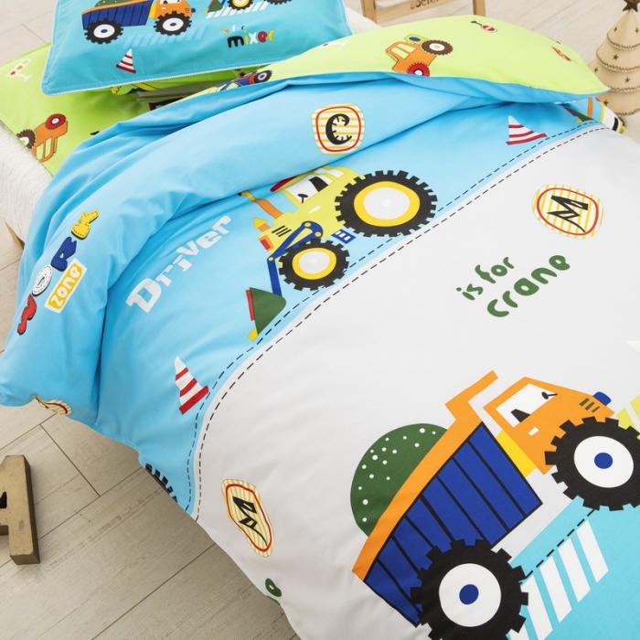 91家纺网 家纺一手货源 找家纺 乐秀 2023新款40S全棉13372幼儿园三件套六件套 超级工程车