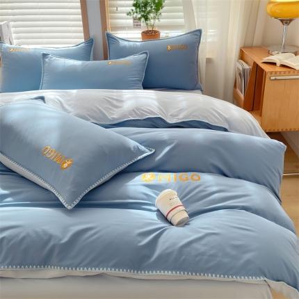 蓝米卡夫 2024-A类云朵棉蜜果刺绣系列四件套 蜜果-宾利蓝+天空蓝