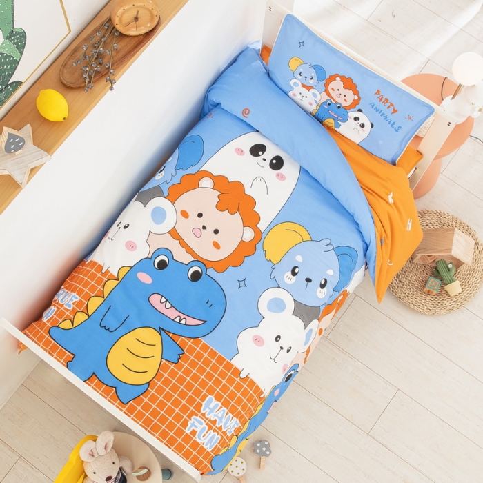 91家纺网 家纺一手货源 找家纺 乐秀 2023新款40S全棉13372幼儿园三件套六件套 动物派对