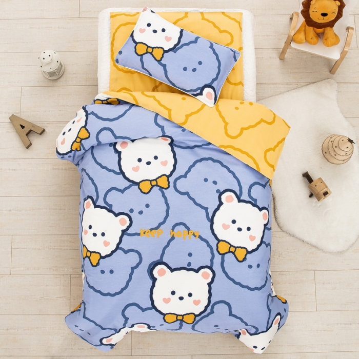 91家纺网 家纺一手货源 找家纺 乐秀 2023新款40S全棉13372幼儿园三件套六件套 贵族小熊