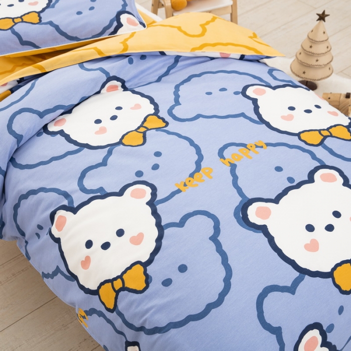 91家纺网 家纺一手货源 找家纺 乐秀 2023新款40S全棉13372幼儿园三件套六件套 贵族小熊