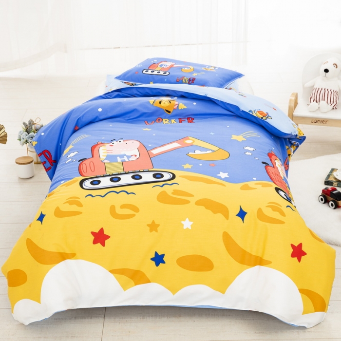 91家纺网 家纺一手货源 找家纺 乐秀 2023新款40S全棉13372幼儿园三件套六件套 恐龙挖掘机