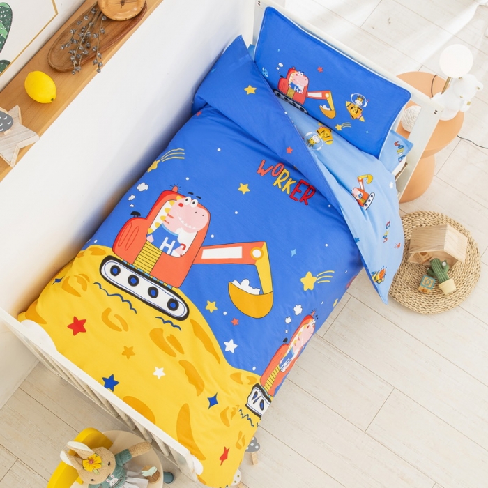 91家纺网 家纺一手货源 找家纺 乐秀 2023新款40S全棉13372幼儿园三件套六件套 恐龙挖掘机