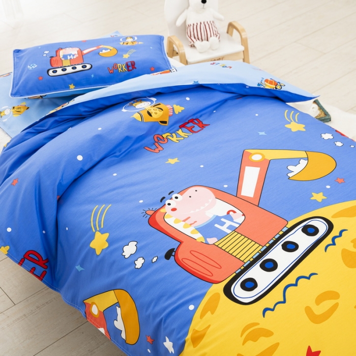 91家纺网 家纺一手货源 找家纺 乐秀 2023新款40S全棉13372幼儿园三件套六件套 恐龙挖掘机