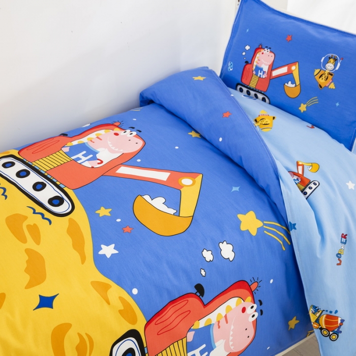 91家纺网 家纺一手货源 找家纺 乐秀 2023新款40S全棉13372幼儿园三件套六件套 恐龙挖掘机