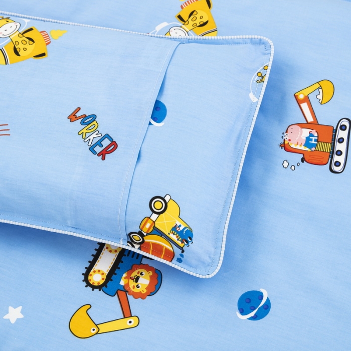 91家纺网 家纺一手货源 找家纺 乐秀 2023新款40S全棉13372幼儿园三件套六件套 恐龙挖掘机