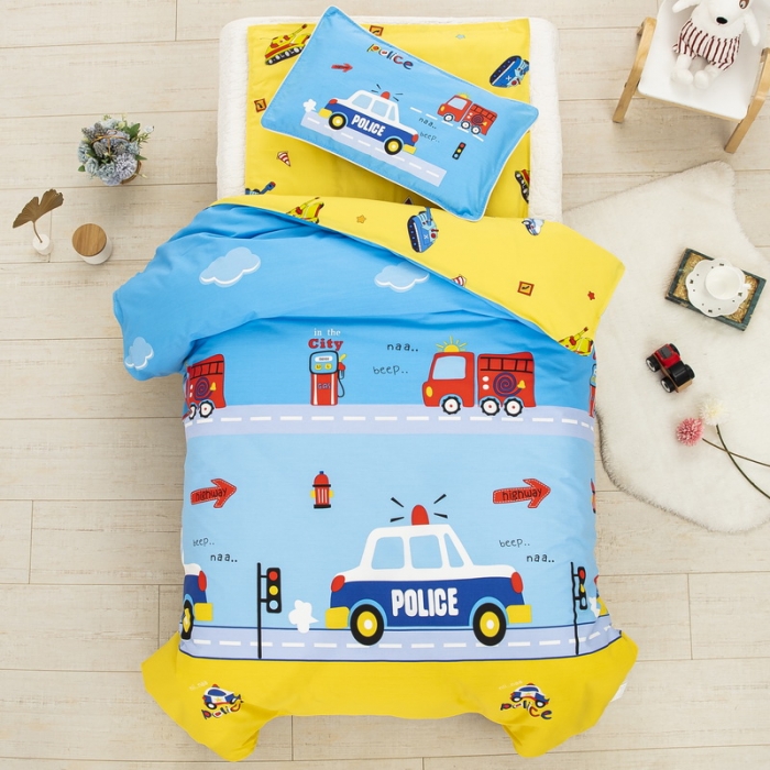 91家纺网 家纺一手货源 找家纺 乐秀 2023新款40S全棉13372幼儿园三件套六件套 快乐消防车