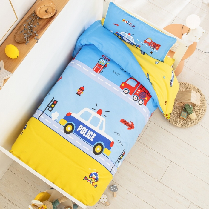 91家纺网 家纺一手货源 找家纺 乐秀 2023新款40S全棉13372幼儿园三件套六件套 快乐消防车