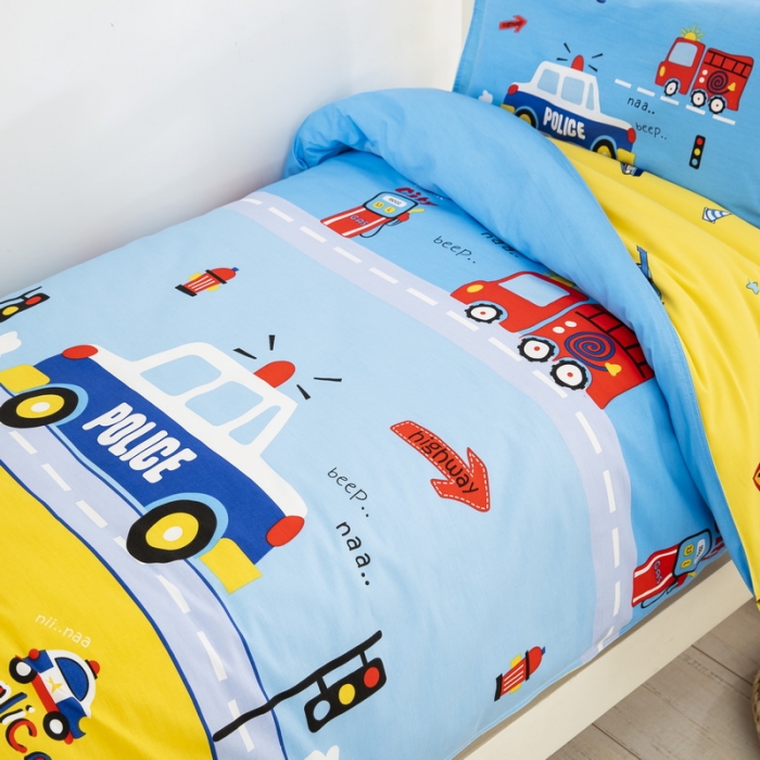 91家纺网 家纺一手货源 找家纺 乐秀 2023新款40S全棉13372幼儿园三件套六件套 快乐消防车