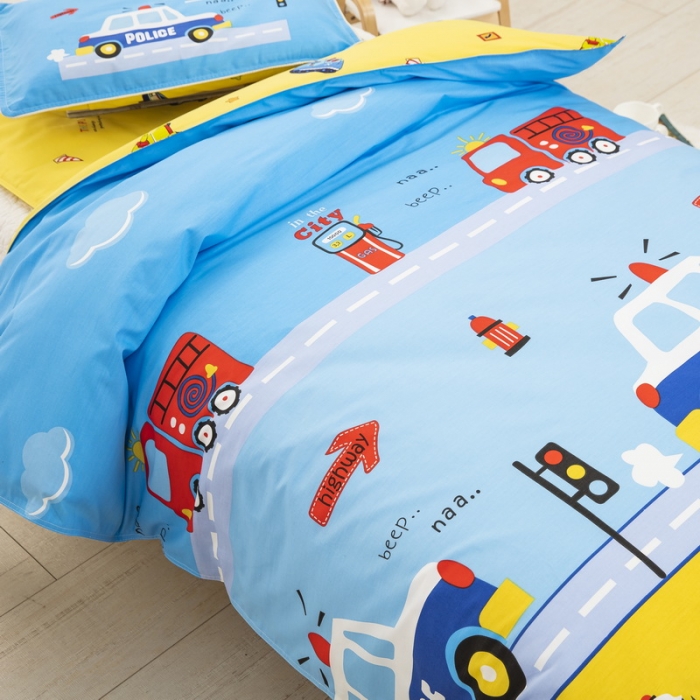 91家纺网 家纺一手货源 找家纺 乐秀 2023新款40S全棉13372幼儿园三件套六件套 快乐消防车