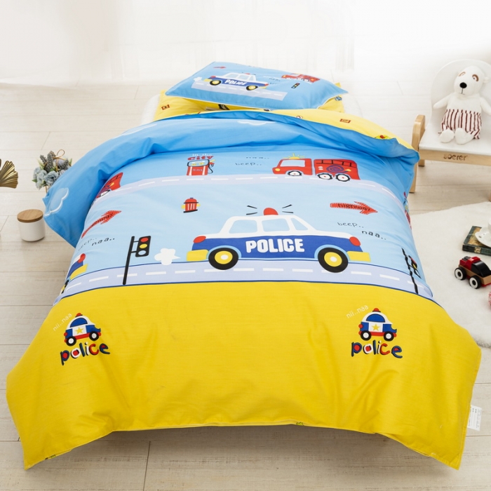 91家纺网 家纺一手货源 找家纺 乐秀 2023新款40S全棉13372幼儿园三件套六件套 快乐消防车