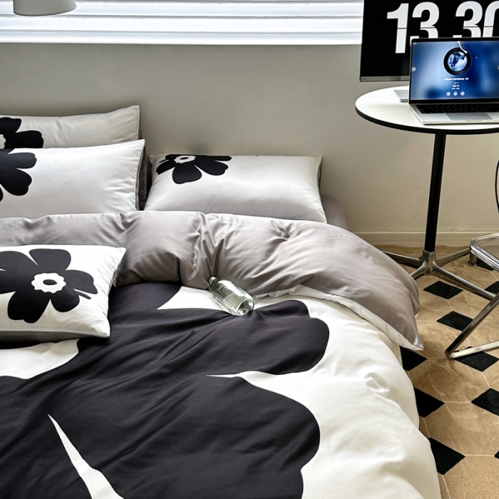 91家纺网 家纺一手货源 找家纺 摩卡 2024春夏新品进口水洗真丝现代简约系列四件套 瑞丽