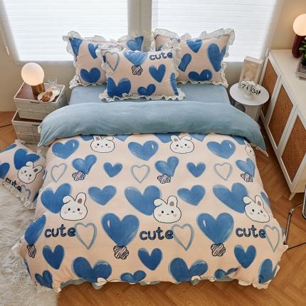 （总）2023新款 包小包 高克重小清新印花花边牛奶绒四件套