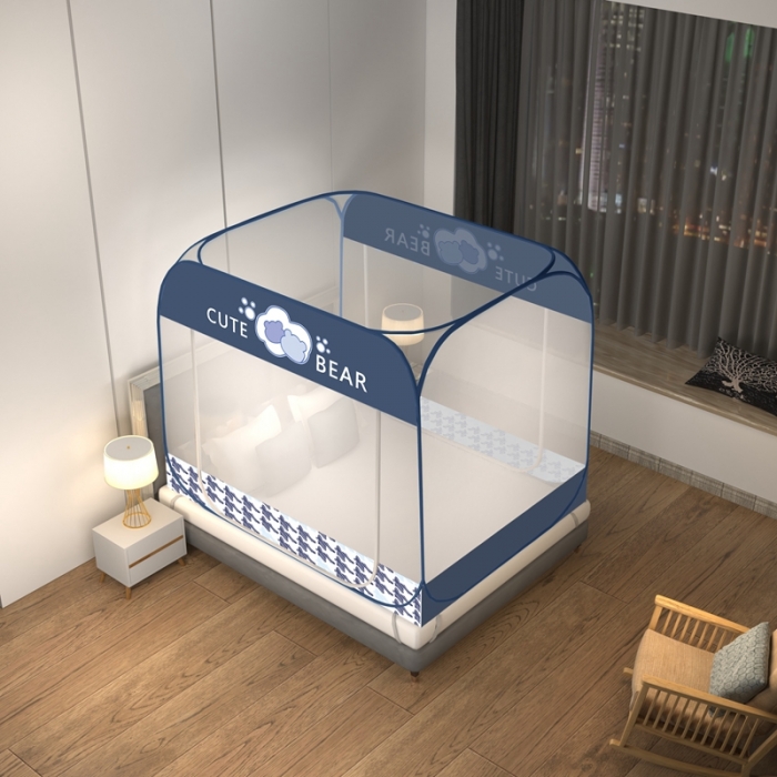 91家纺网 家纺一手货源 找家纺 佳梦家纺 2023新款印花时尚款免安装蒙古包蚊帐 抱抱熊布三角