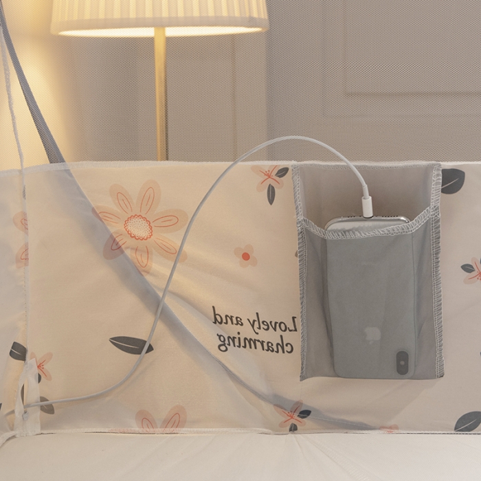 91家纺网 家纺一手货源 找家纺 佳梦家纺 2023新款印花时尚款免安装蒙古包蚊帐 初恋粉小花边