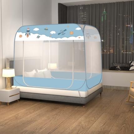 佳梦家纺 2023新款印花时尚款免安装蒙古包蚊帐 太空蓝布三角