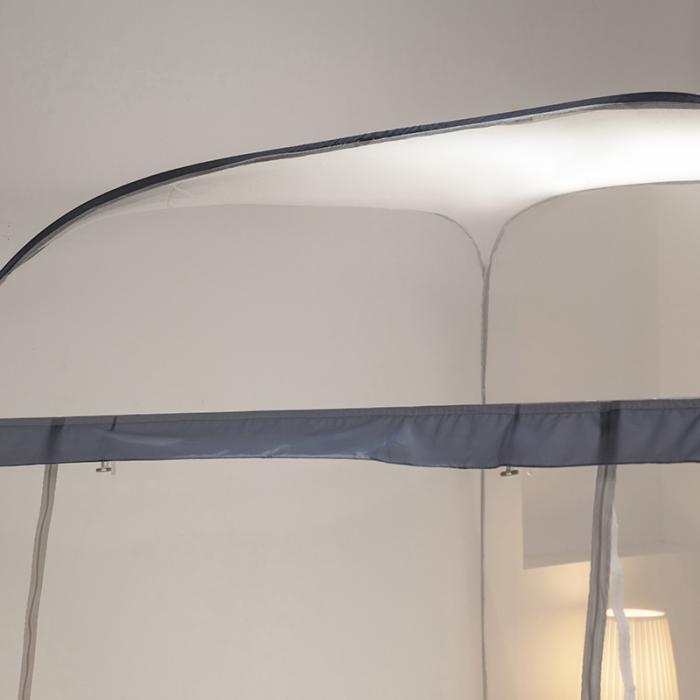 91家纺网 家纺一手货源 找家纺 佳梦家纺 2023新款印花时尚款免安装蒙古包蚊帐 条纹灰小花边