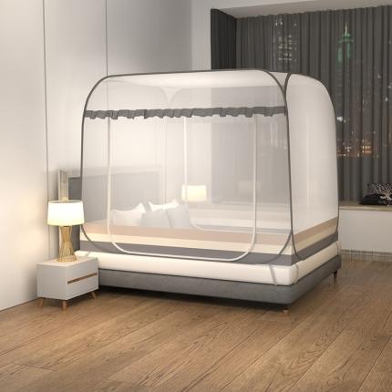 佳梦家纺 2023新款印花时尚款免安装蒙古包蚊帐 条纹灰小花边