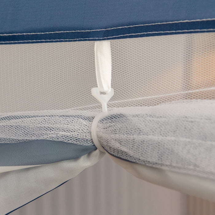 91家纺网 家纺一手货源 找家纺 佳梦家纺 2023新款印花时尚款免安装蒙古包蚊帐 条纹蓝布三角