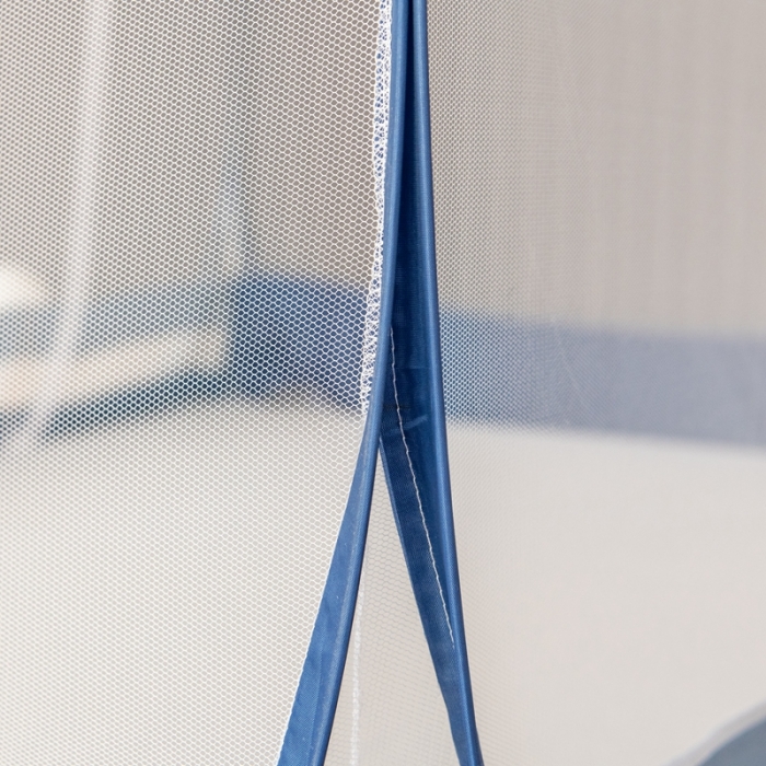 91家纺网 家纺一手货源 找家纺 佳梦家纺 2023新款印花时尚款免安装蒙古包蚊帐 条纹蓝布三角