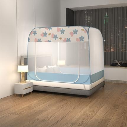 佳梦家纺 2023新款印花时尚款免安装蒙古包蚊帐 心动蓝布三角