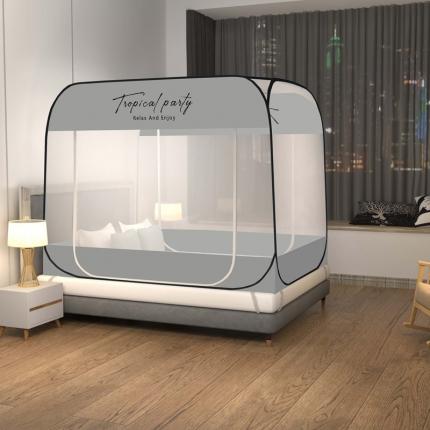 佳梦家纺 2023新款印花时尚款免安装蒙古包蚊帐 英文灰布三角