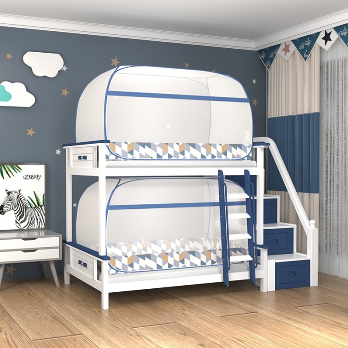 91家纺网 家纺一手货源 找家纺 佳梦家纺 2023新款学生上下铺免安装蒙古包蚊帐 几何-蓝