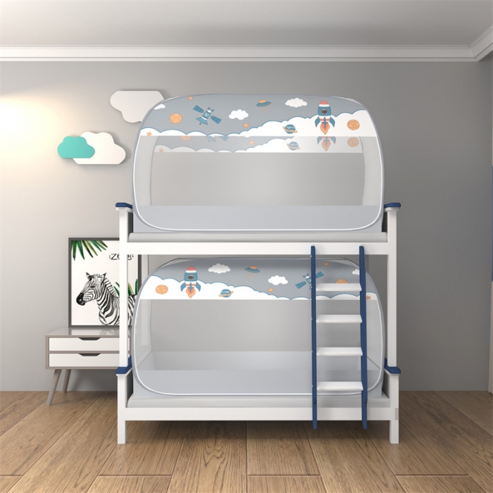 91家纺网 家纺一手货源 找家纺 佳梦家纺 2023新款学生上下铺免安装蒙古包蚊帐 太空灰