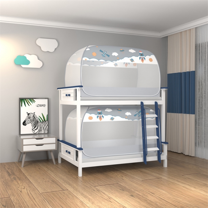 91家纺网 家纺一手货源 找家纺 佳梦家纺 2023新款学生上下铺免安装蒙古包蚊帐 太空灰