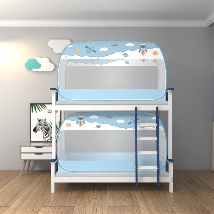 91家纺网 家纺一手货源 找家纺 佳梦家纺 2023新款学生上下铺免安装蒙古包蚊帐 太空蓝