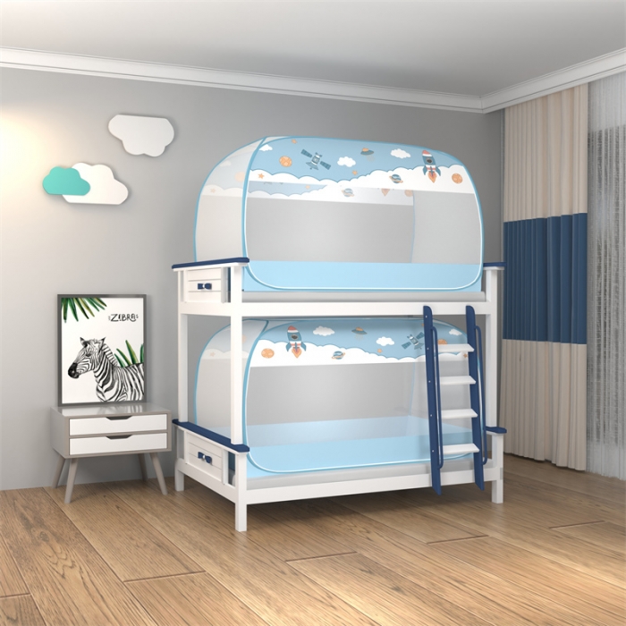 91家纺网 家纺一手货源 找家纺 佳梦家纺 2023新款学生上下铺免安装蒙古包蚊帐 太空蓝