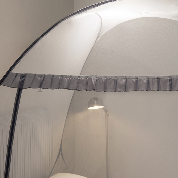 91家纺网 家纺一手货源 找家纺 佳梦家纺 2023新款学生上下铺免安装蒙古包蚊帐 小顶云顶-灰